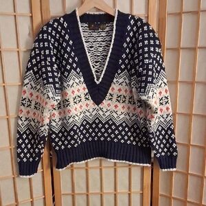 Navy and White Patterned Sweater